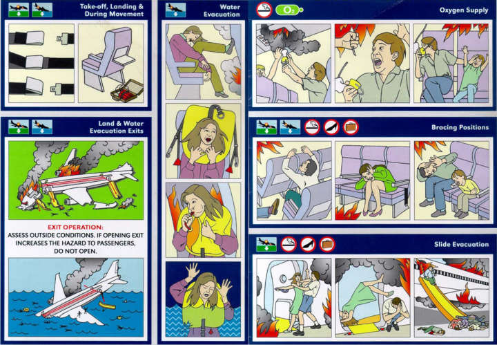 Airline in-flight safety card parody
