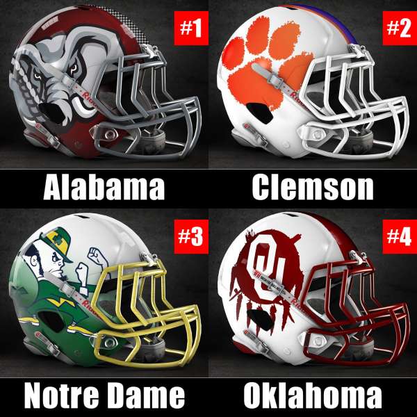 Alternative football helmets for final 2018 CFB Playoff rankings