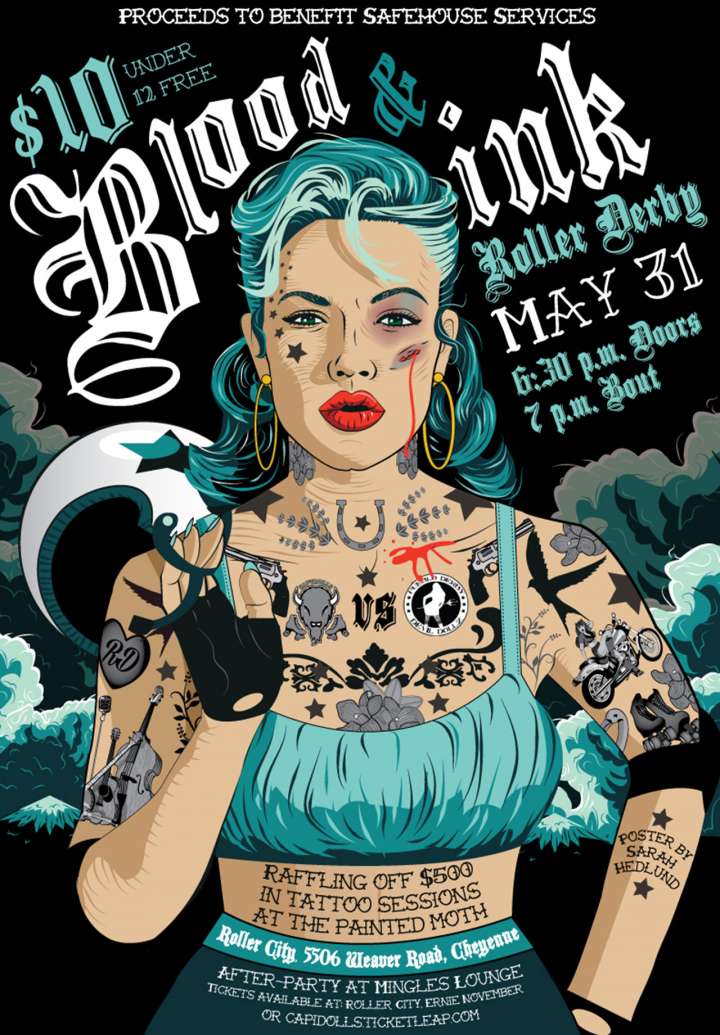 Blood And Ink Roller Derby poster by Sarah Hedlund
