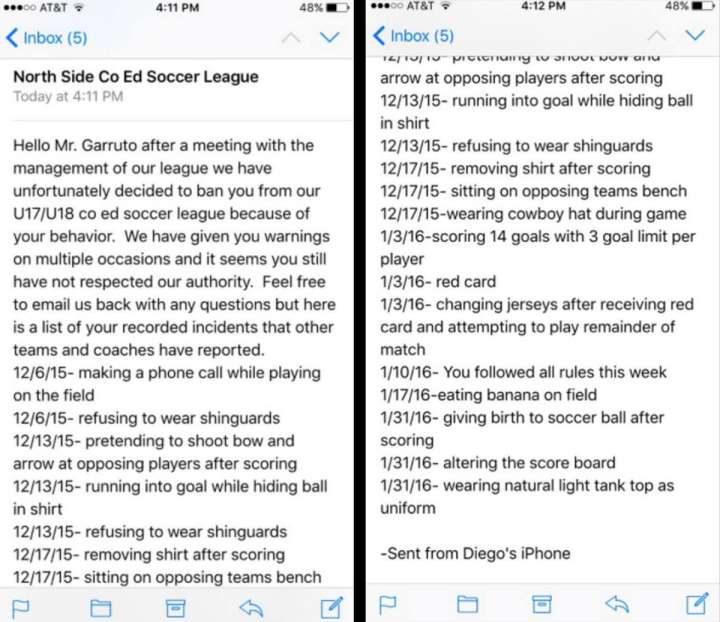 Brian Garruto's infractions while playing for the Cleveland Steamers