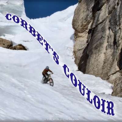 Casey Brown rides her mountain bike down Corbet's Couloir