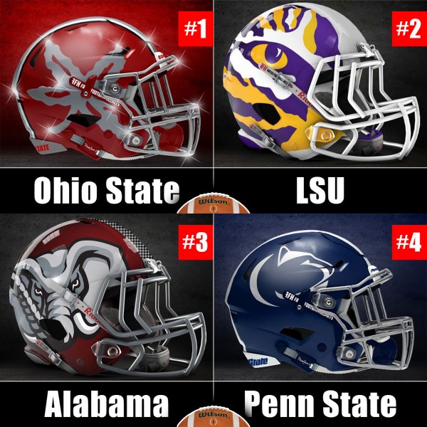 CFB Playoff week 11 rankings with alternative helmets for Ohio State, LSU, Bama and PSU