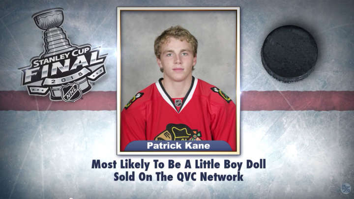 Chicago Blackhawks' Patrick Kane on "Tonight Show Superlatives" read by Jimmy Fallon