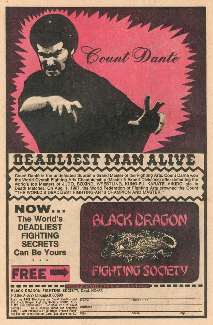 Comic book ad for "Deadliest Man Alive" Count Dante