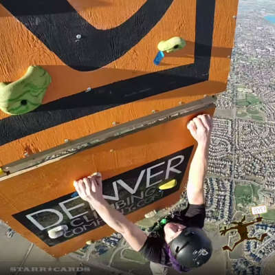 Daniel Krug, Hank Caylor, and Max Fanning climb the world's highest climbing wall
