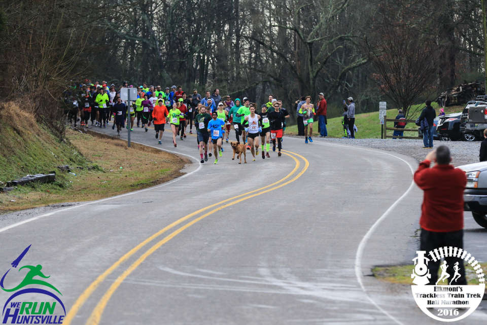 Dog runs 2016 Elkmont Trackless Train Trek Half Marathon
