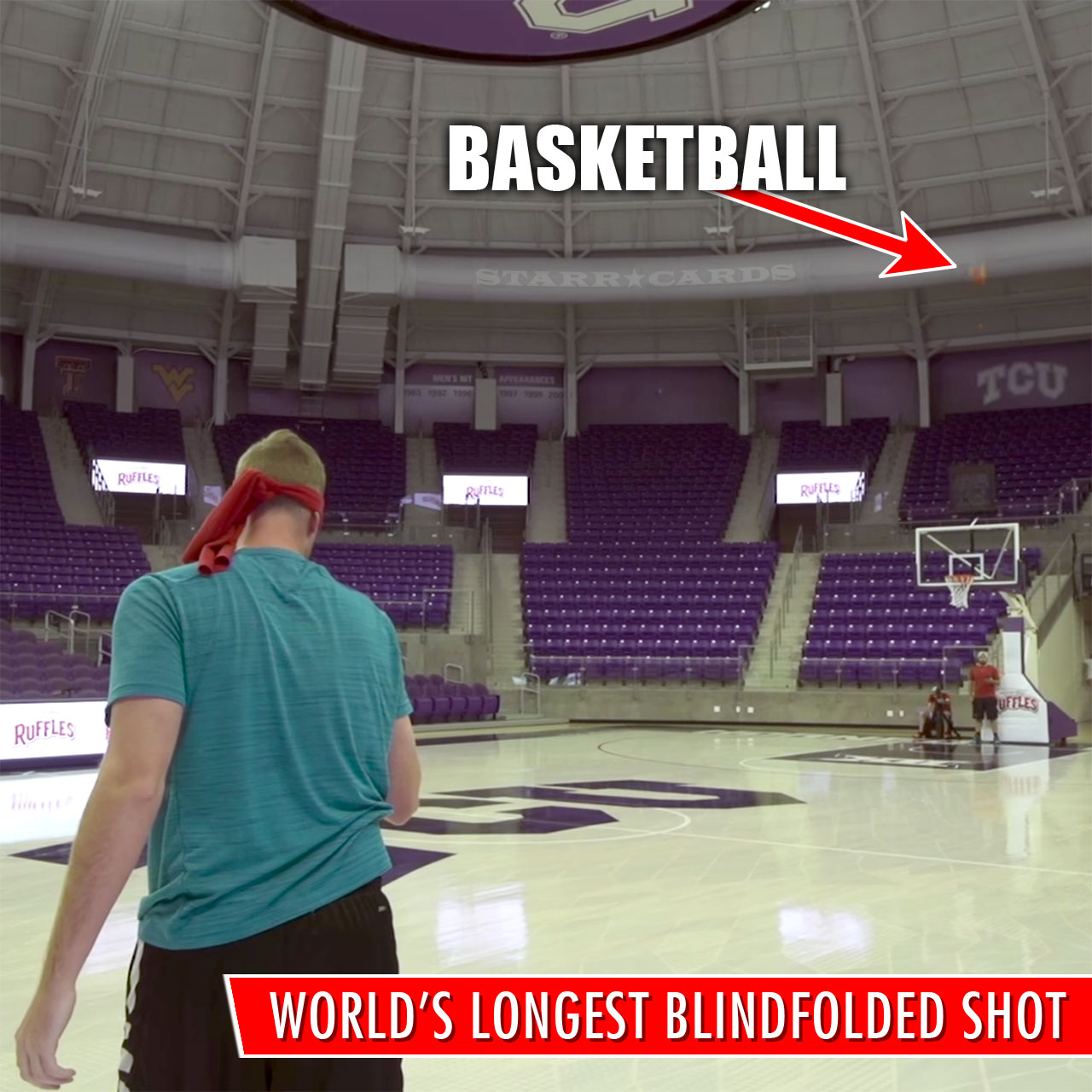 Dude Perfect Guinness World Record: Longest blindfolded basketball shot