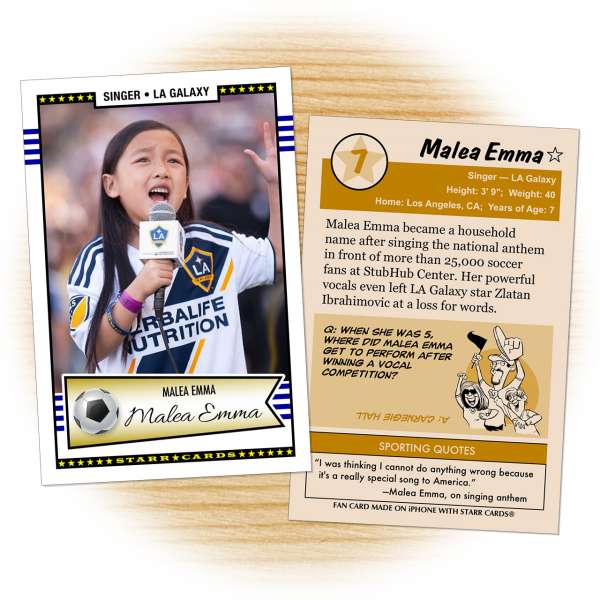 Fan card of LA Galaxy national anthem singer Malea Emma
