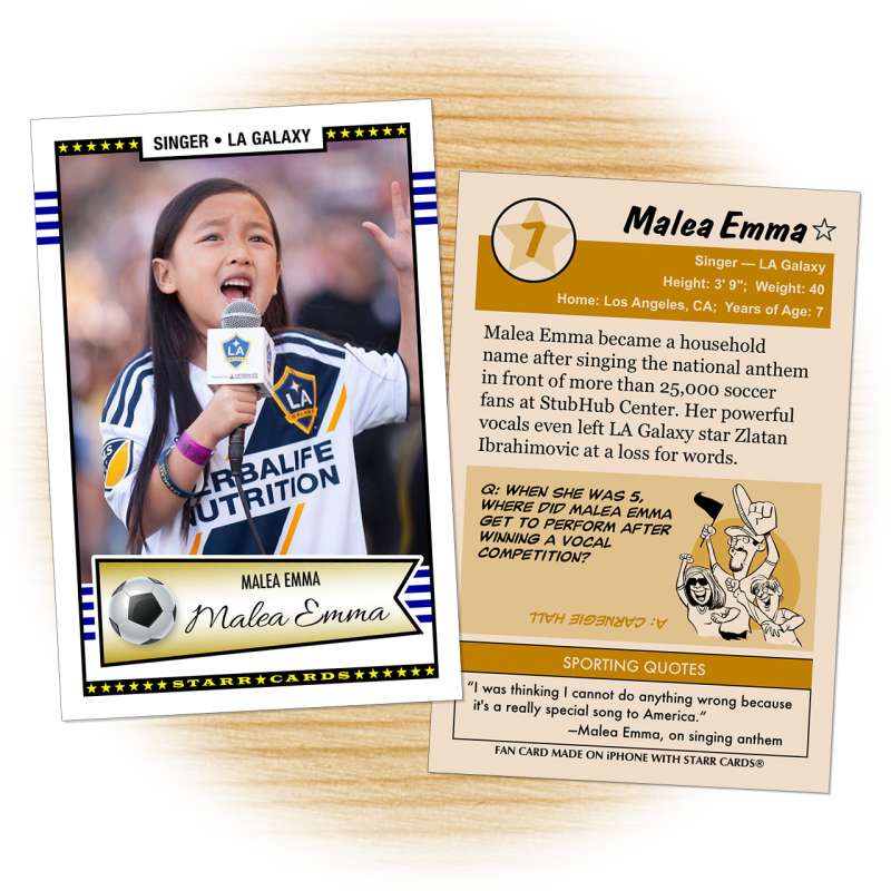 Fan card of LA Galaxy national anthem singer Malea Emma