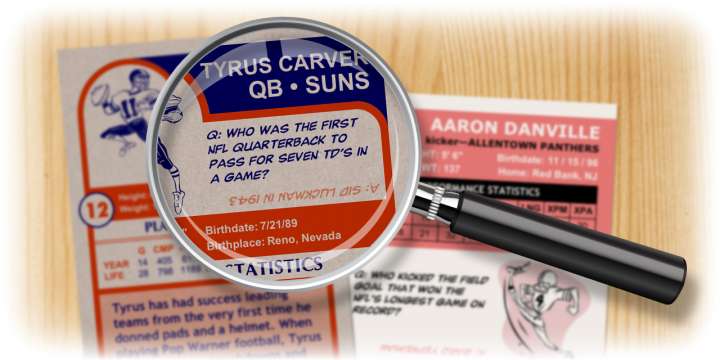 Enjoy the football quiz questions on your custom football cards.