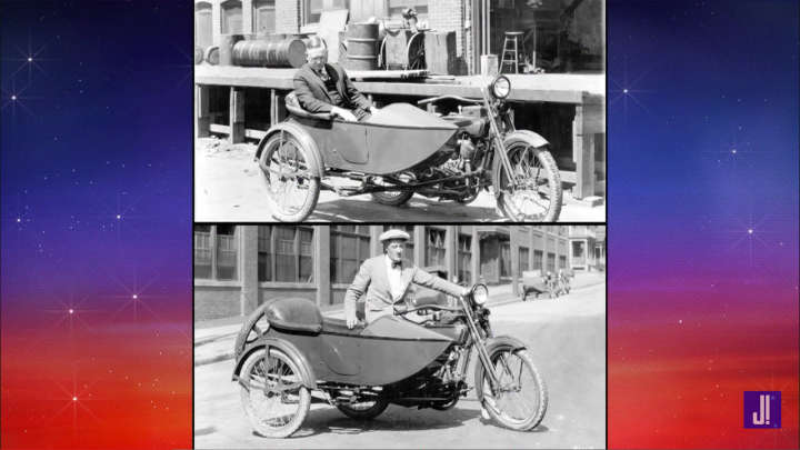 Harley Davidson founders posing in their signature motorcycle