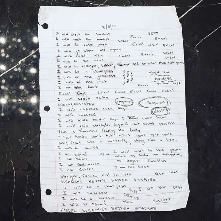 Inspirational proclamation that Logan Paul wrote to himself on March 8, 2010