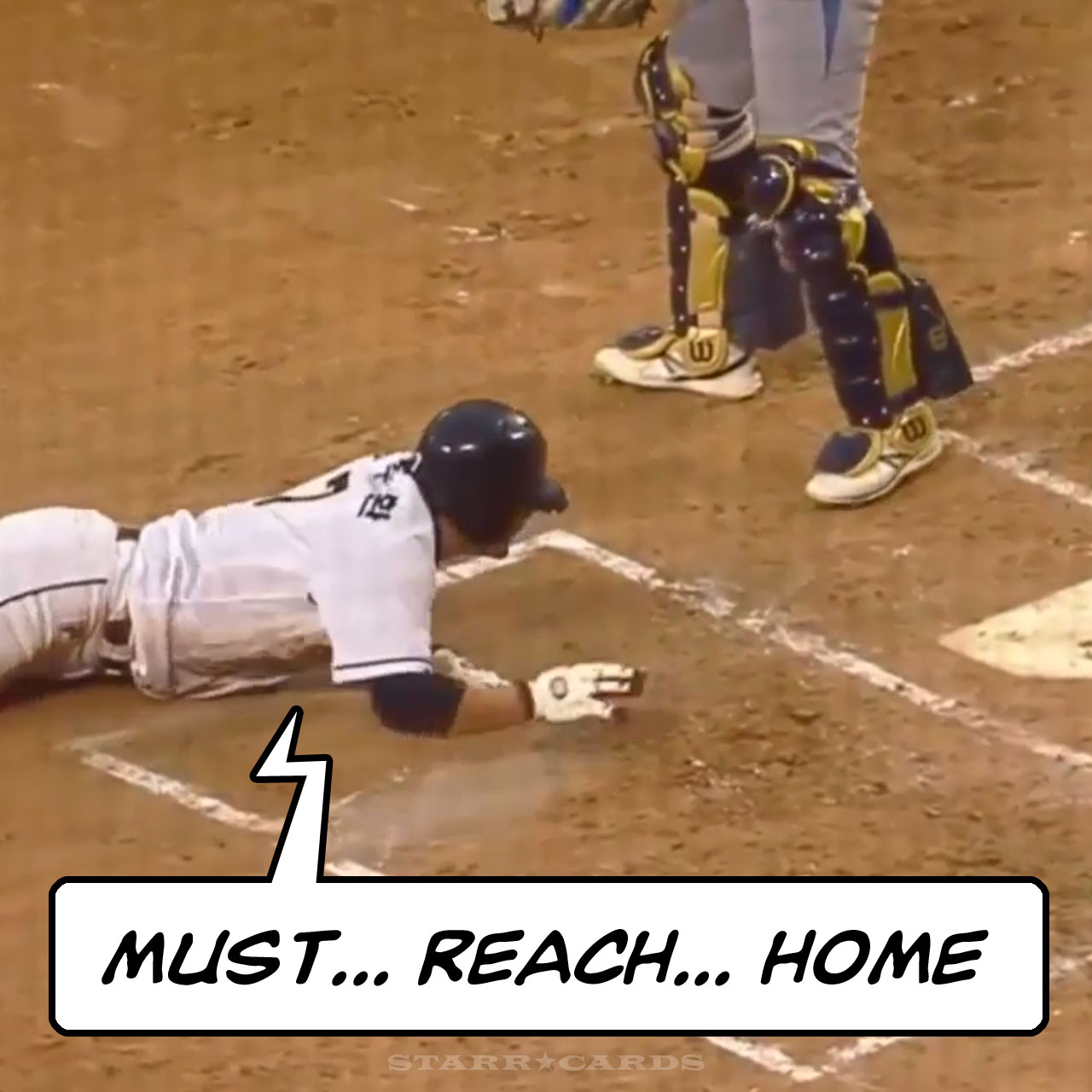 Joo-hwan Choi of the Doosan Bears crawls to home plate
