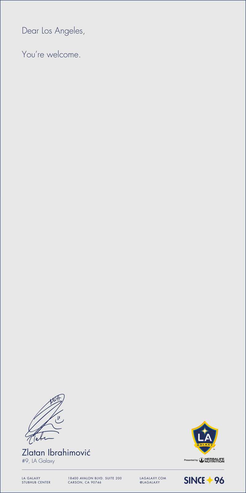 Los Angeles Times ad from LA Galaxy star Zlatan Ibrahimović