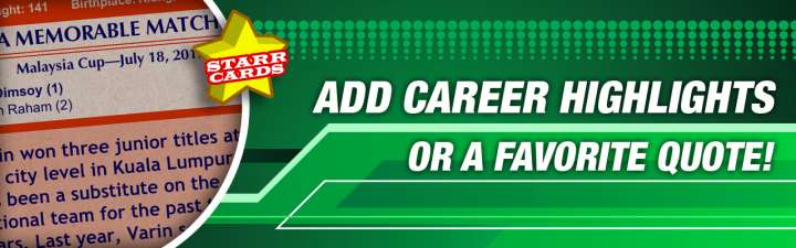 Make your own badminton card with best match score.