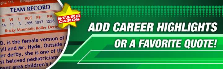 Make your own roller derby card with career highlights.