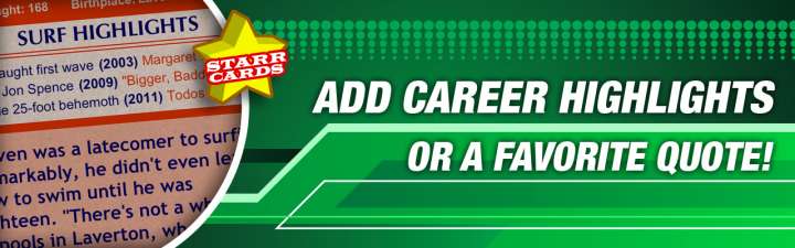 Make your own surfing card with career highlights.