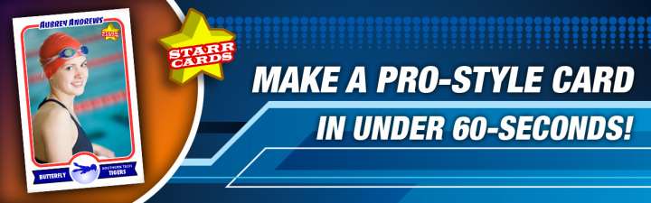Easily create your own swimmer trading card with Starr Cards.
