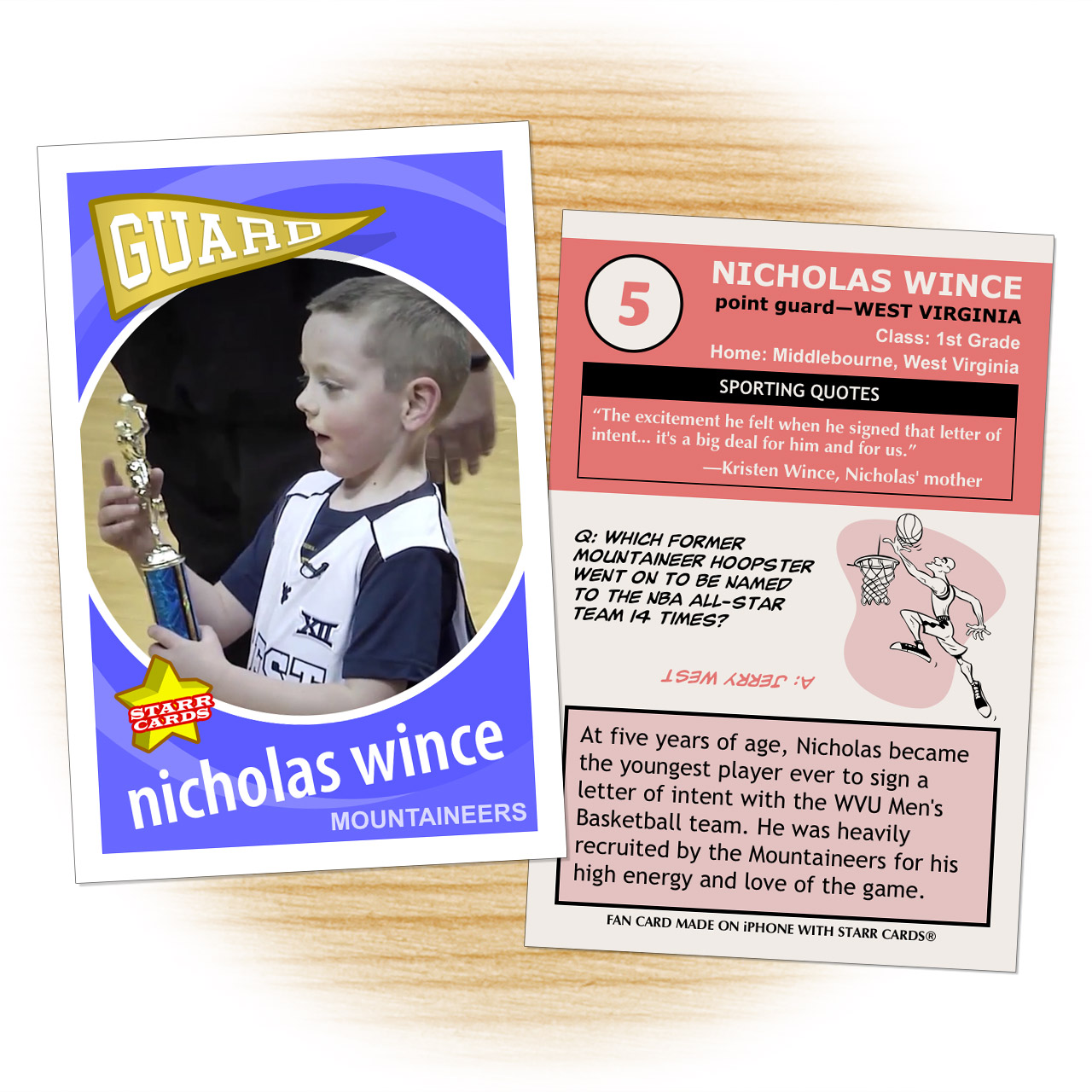 Nicholas Wince West Virginia Mountaineers basketball card