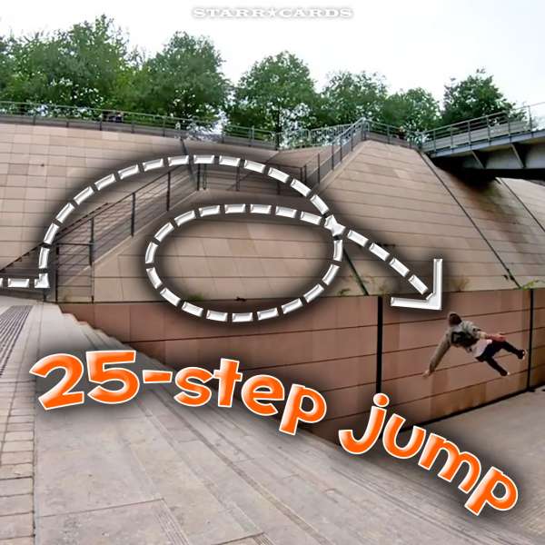 Parkour pro Dominic Di Tommaso jumps down 25-step stairway in Lyon, France