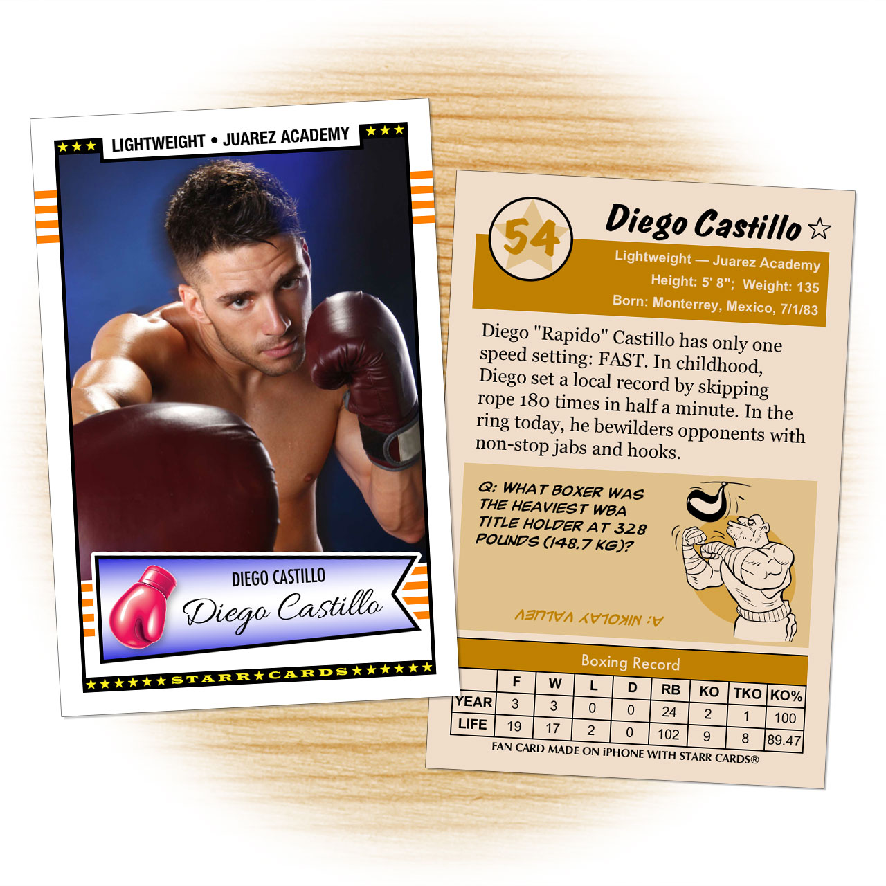 Boxing card template from Starr Cards Boxing Card Maker.