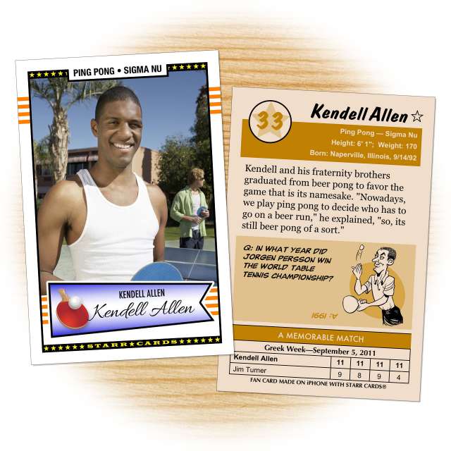 Table tennis card template from Starr Cards Table Tennis Card Maker.