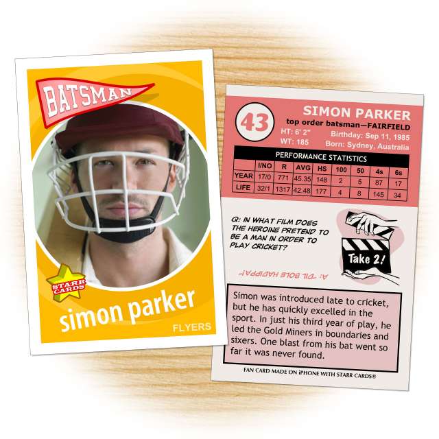 Cricket card template from Starr Cards Cricket Card Maker.