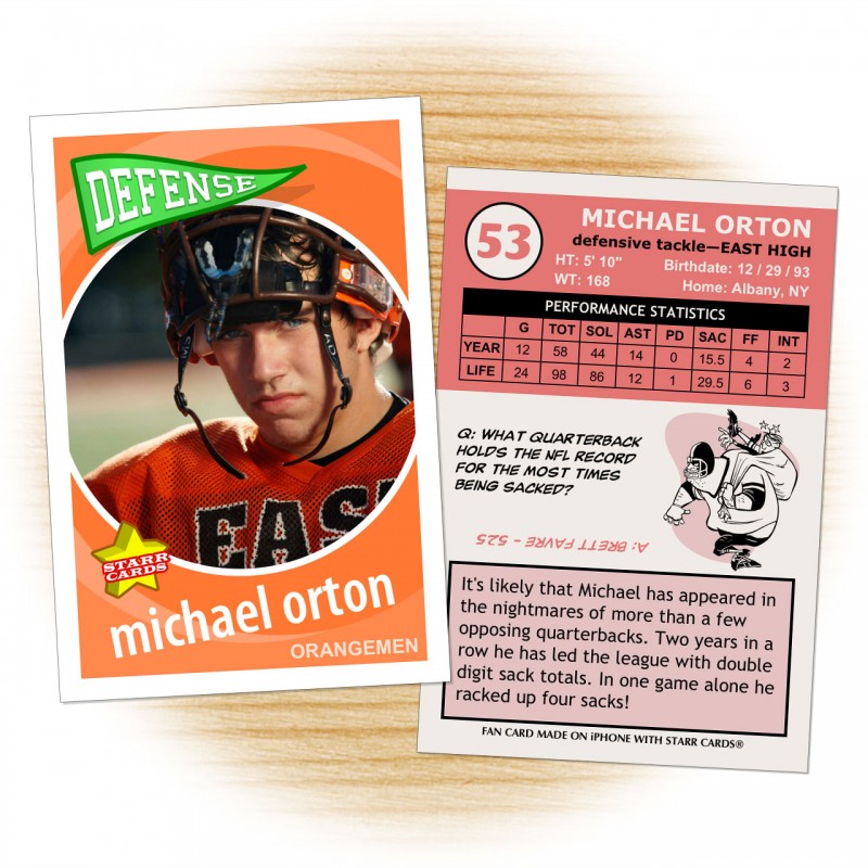 Football card template from Starr Cards Football Card Maker.