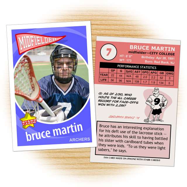 Lacrosse card template from Starr Cards Lacrosse Card Maker.
