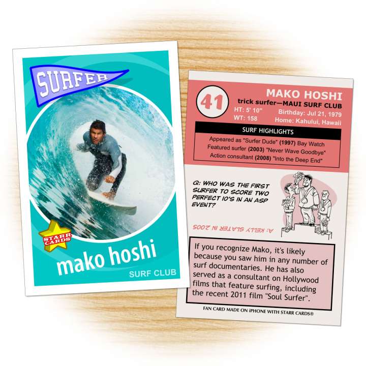 Surfer card template from Starr Cards Surfing Card Maker.