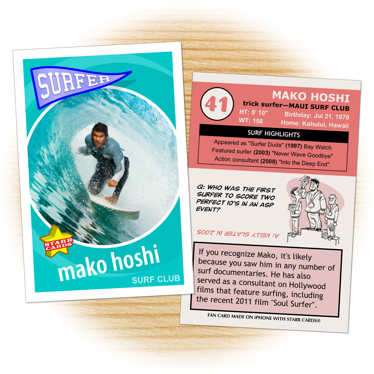 Surfer card template from Starr Cards Surfing Card Maker.