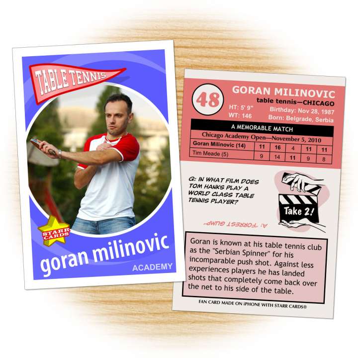 Table tennis card template from Starr Cards Table Tennis Card Maker.