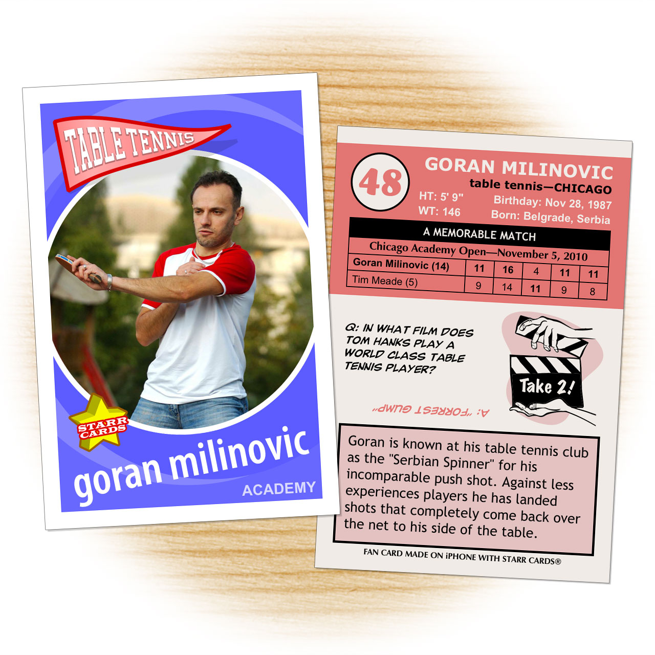 Table tennis card template from Starr Cards Table Tennis Card Maker.