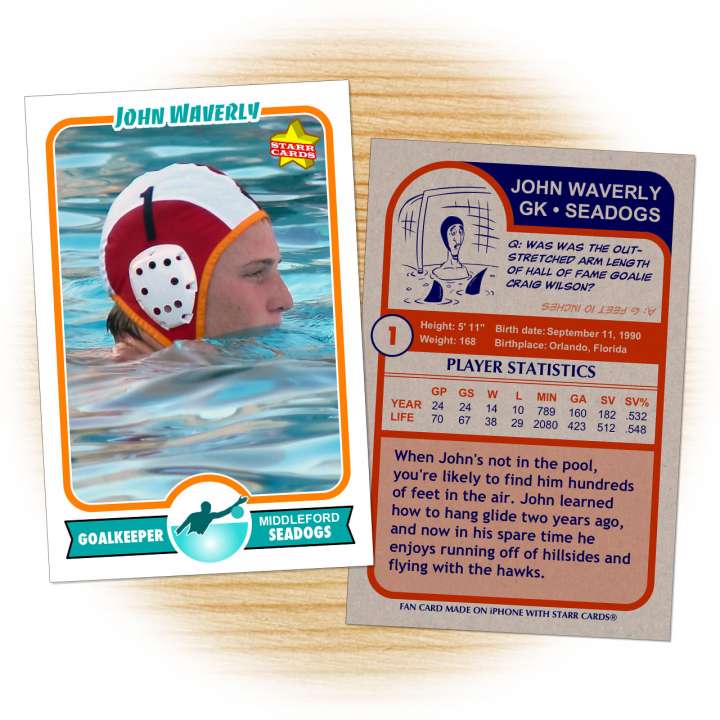Water polo card template from Starr Cards Water Polo Card Maker.