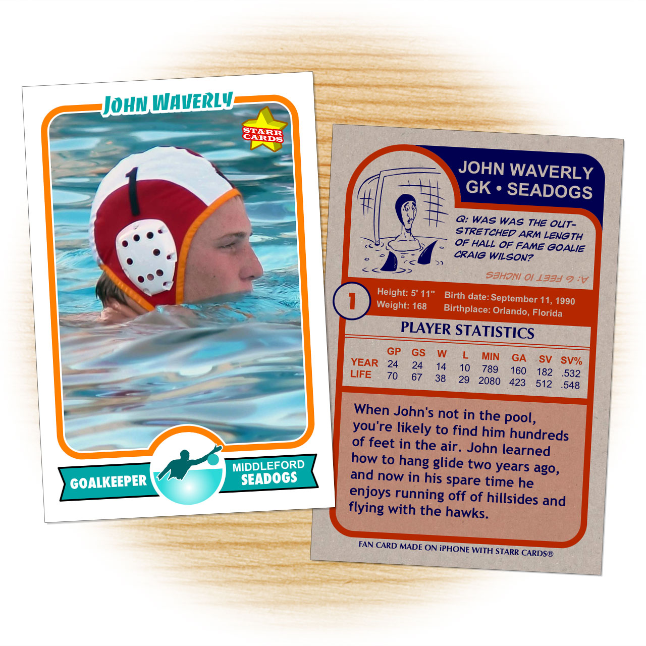 Water polo card template from Starr Cards Water Polo Card Maker.