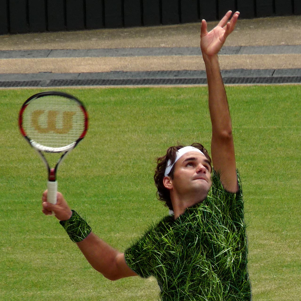 Roger Federer in grass attire.