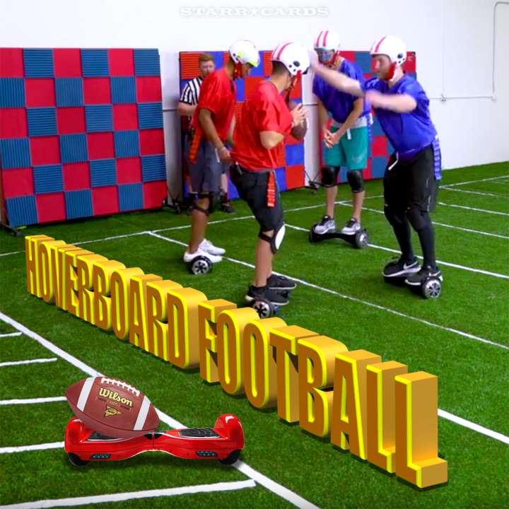 Team Edge plays hoverboard football on indoor field