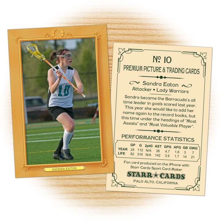 Lacrosse card template from Starr Cards Lacrosse Card Maker.