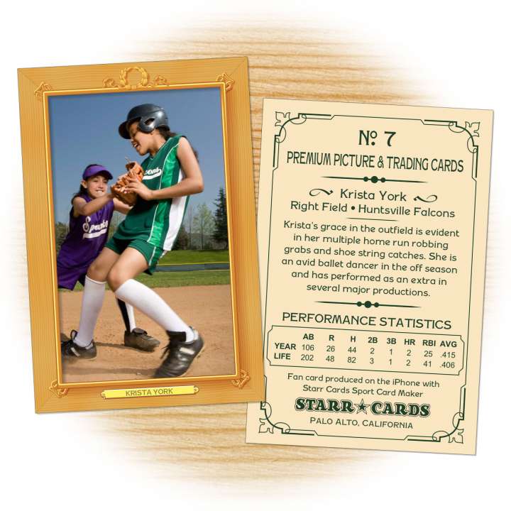 Softball card template from Starr Cards Softball Card Maker.