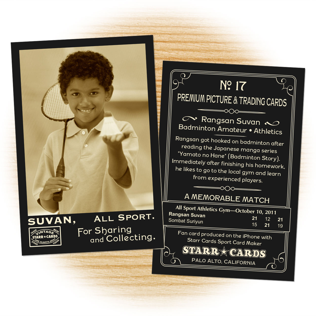 Badminton card template from Starr Cards Badminton Card Maker.