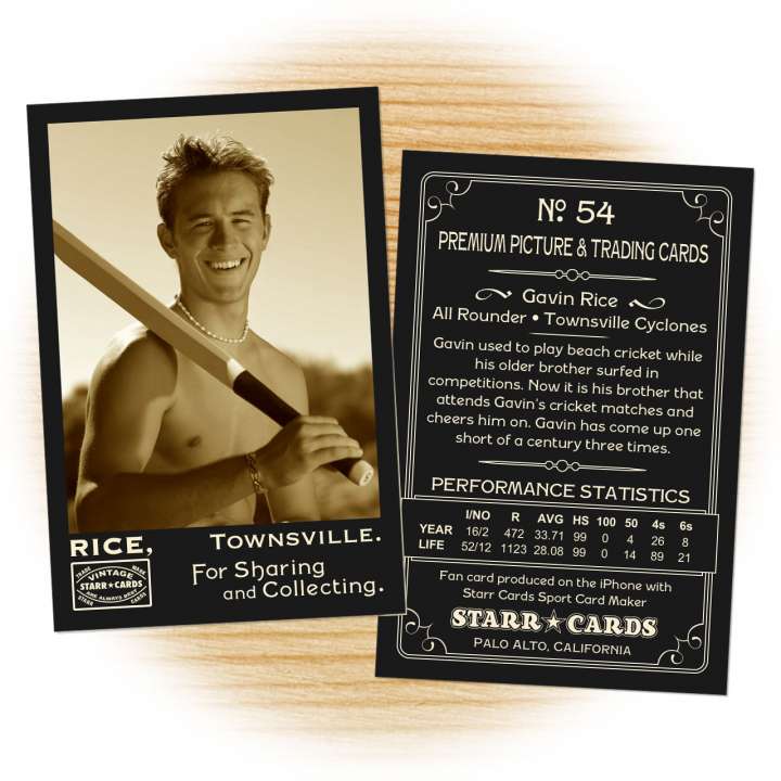 Cricket card template from Starr Cards Cricket Card Maker.