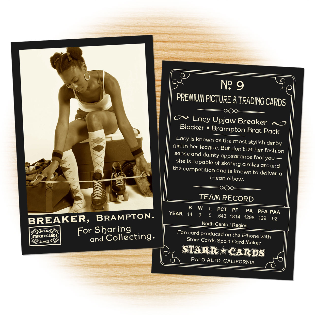 Roller derby card template from Starr Cards Roller Derby Card Maker.