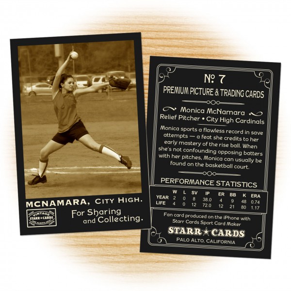 Softball card template from Starr Cards Softball Card Maker.