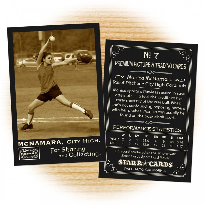 Softball card template from Starr Cards Softball Card Maker.