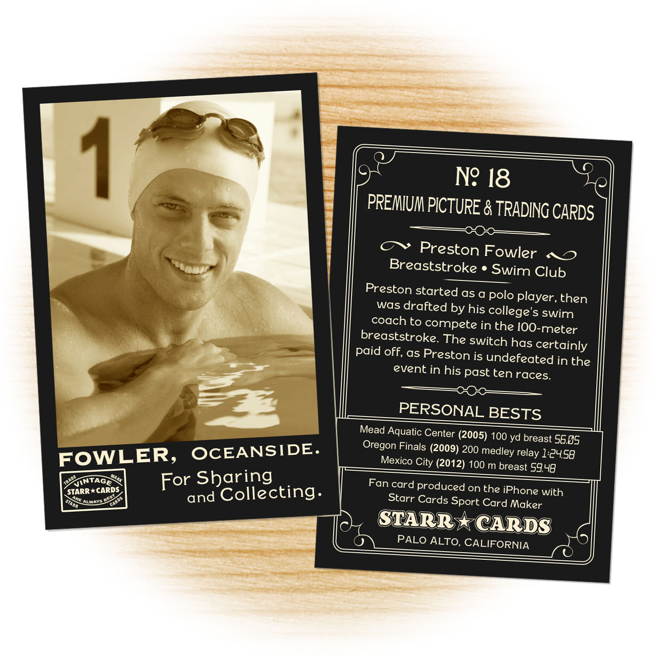 Swimming card template from Starr Cards Swimming Card Maker.
