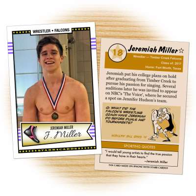 Wrestling card of 'The Voice' contestant Jeremiah Miller