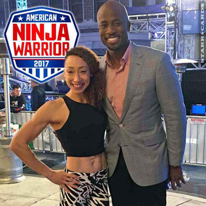 Zhanique Lovett poses with Akbar Gbaja-Biamila on set of 'American Ninja Warrior'